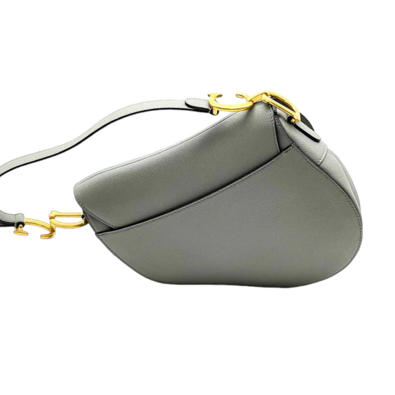 Grained Calfskin Medium Saddle Bag Grey GHW