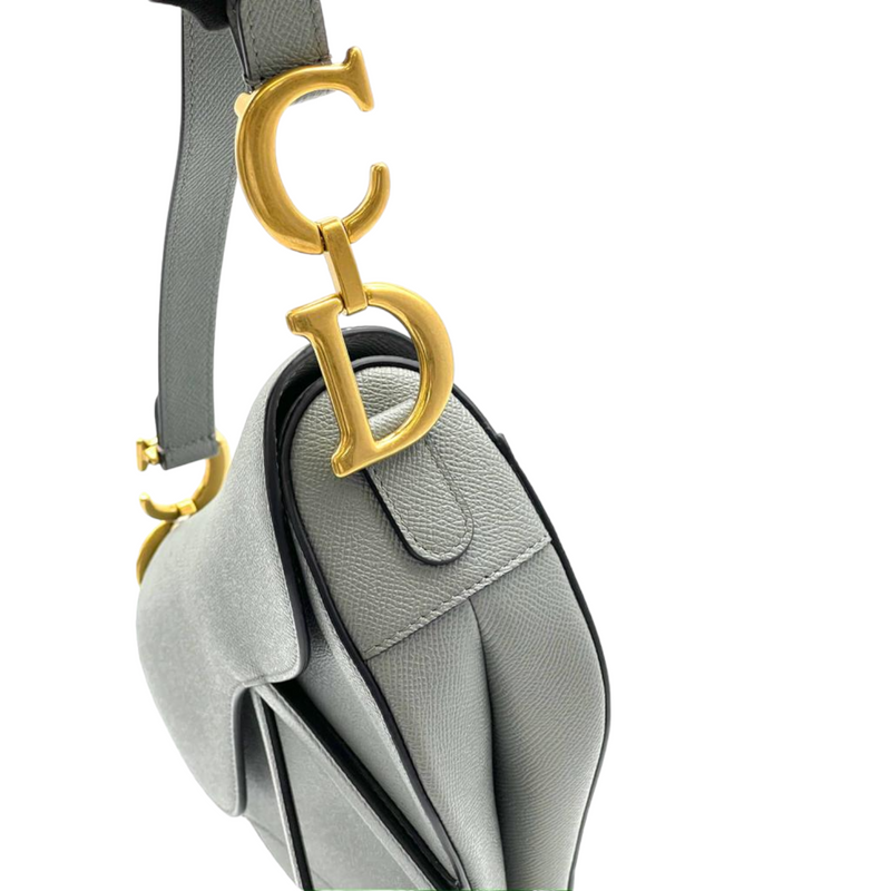 Grained Calfskin Medium Saddle Bag Grey GHW