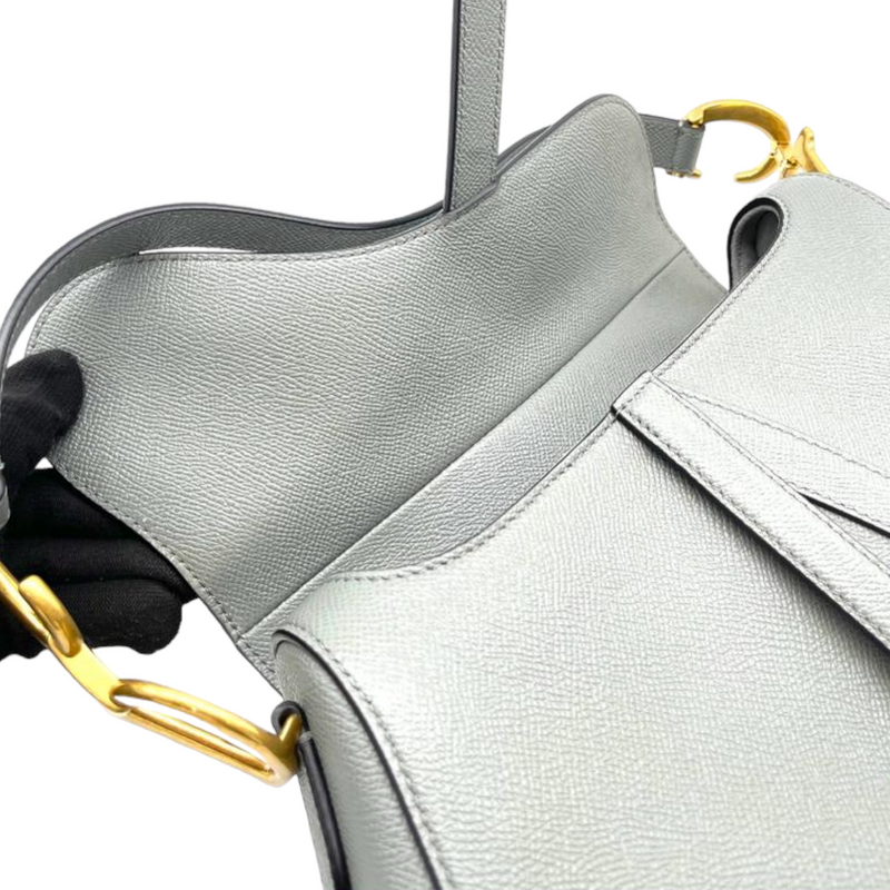 Grained Calfskin Medium Saddle Bag Grey GHW