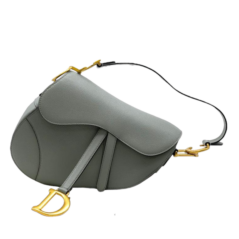 Grained Calfskin Medium Saddle Bag Grey GHW