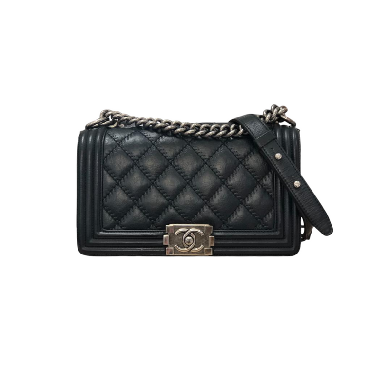 Caviar Quilted Old Medium Boy Flap Black RHW Bag Religion