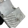 Patent Crumpled Calfskin Chevron Mini Square Flap Silver