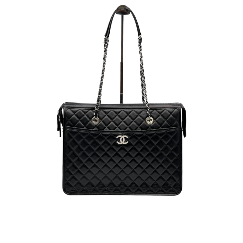 CHANEL Calfskin Quilted Large Classic Shopping Tote Black 1227043