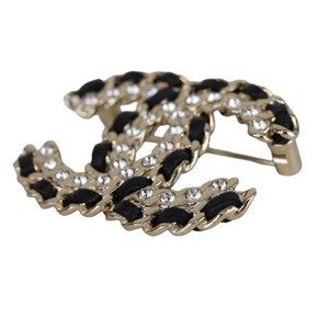 Crystal CC Brooch Black Gold GHW