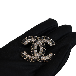 Crystal CC Brooch Black Gold GHW