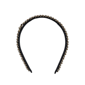 Metal Lambskin CC Turnlock Chain Headband Gold Black GHW