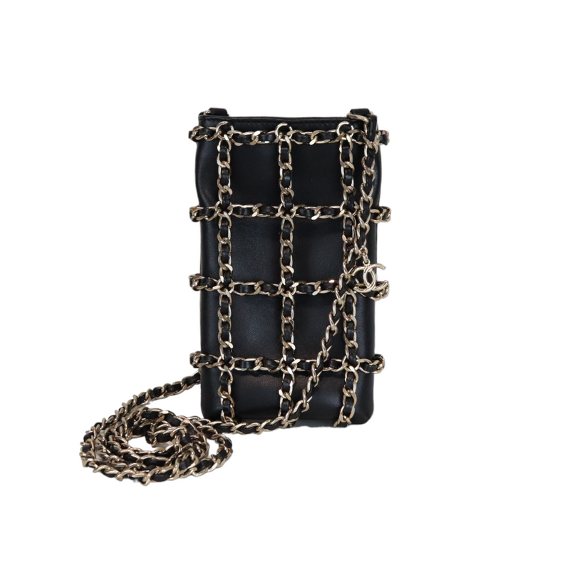 CHANEL Lambskin Tech Me Out Clutch With Chain Black 1114751