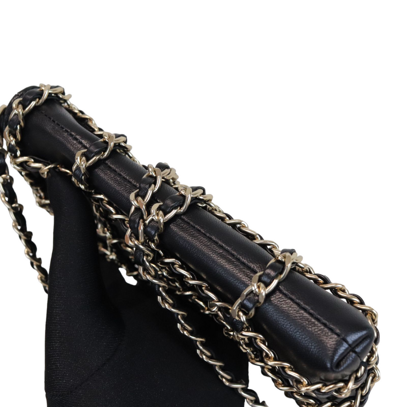 Lambskin Tech Me Out Chain Phone Case Bag Black GHW