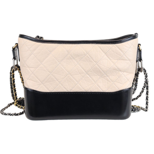 Aged Calfskin Quilted Medium Gabrielle Hobo Beige Black