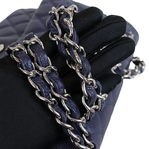 Caviar Quilted Jumbo Double Flap Dark Blue SHW