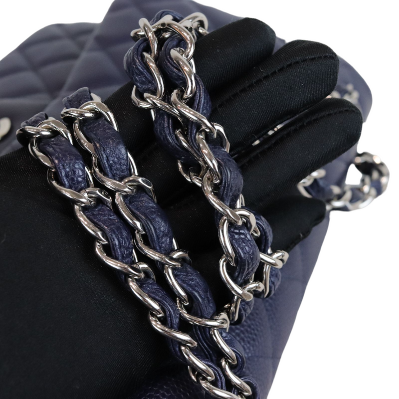 CHANEL - NEW Caviar Top Chain Jumbo CC Flap Strap Handle Black
