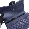 Caviar Quilted Jumbo Double Flap Dark Blue SHW