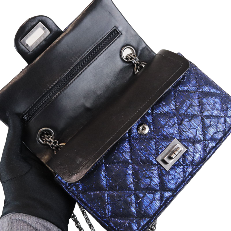 Chanel 2.55 225 Puzzle Reissue Double Flap Dark Blue Patent