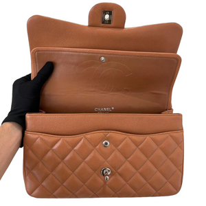 Caviar Quilted Jumbo Double Flap Caramel SHW