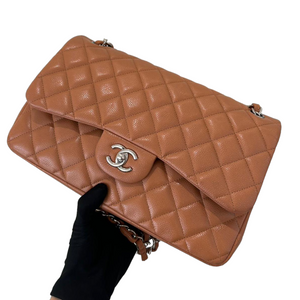 Caviar Quilted Jumbo Double Flap Caramel SHW