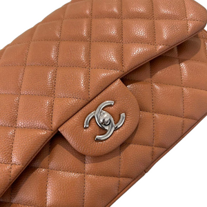 Caviar Quilted Jumbo Double Flap Caramel SHW