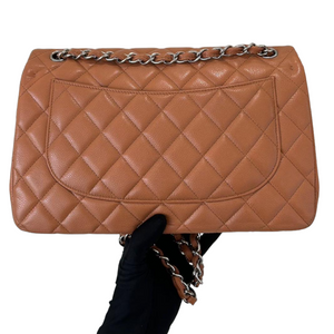 Caviar Quilted Jumbo Double Flap Caramel SHW