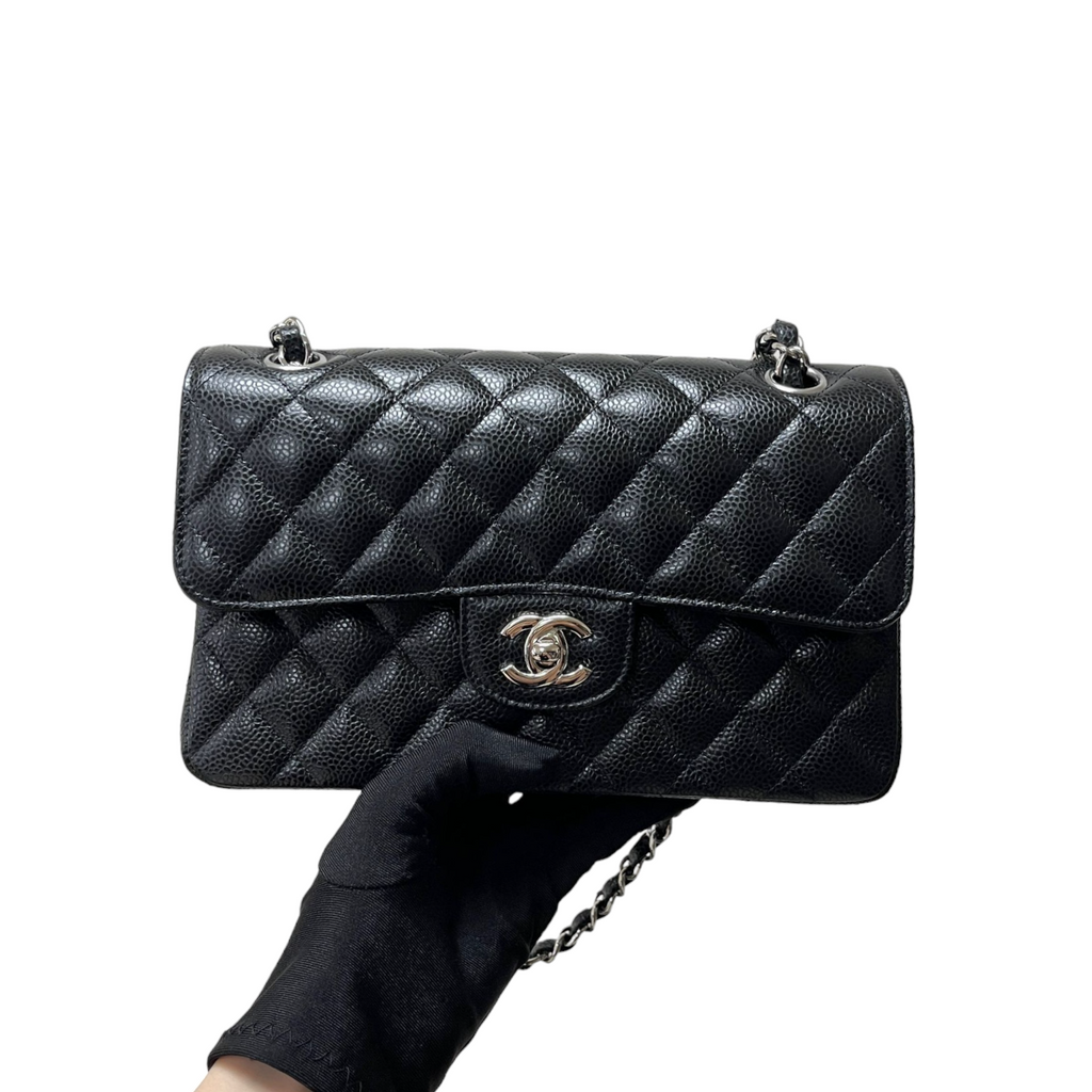 Caviar Quilted Small Double Flap Black SHW