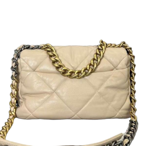 CHANEL Lambskin Quilted Large Chanel 19 Flap Beige 1294823