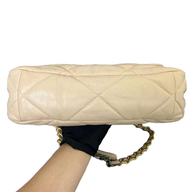 Lambskin Quilted Large Chanel 19 Flap Beige