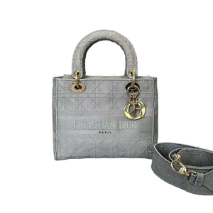 Lady D-Lite Medium Canvas Embroidered Grey GHW