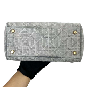 Lady D-Lite Medium Canvas Embroidered Grey GHW
