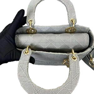 Lady D-Lite Medium Canvas Embroidered Grey GHW