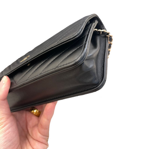 Lambskin Chevron Wallet on Chain WOC Black GHW