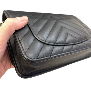 Lambskin Chevron Wallet on Chain WOC Black GHW