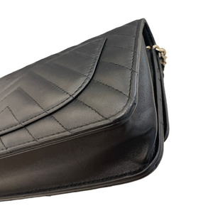 Lambskin Chevron Wallet on Chain WOC Black GHW