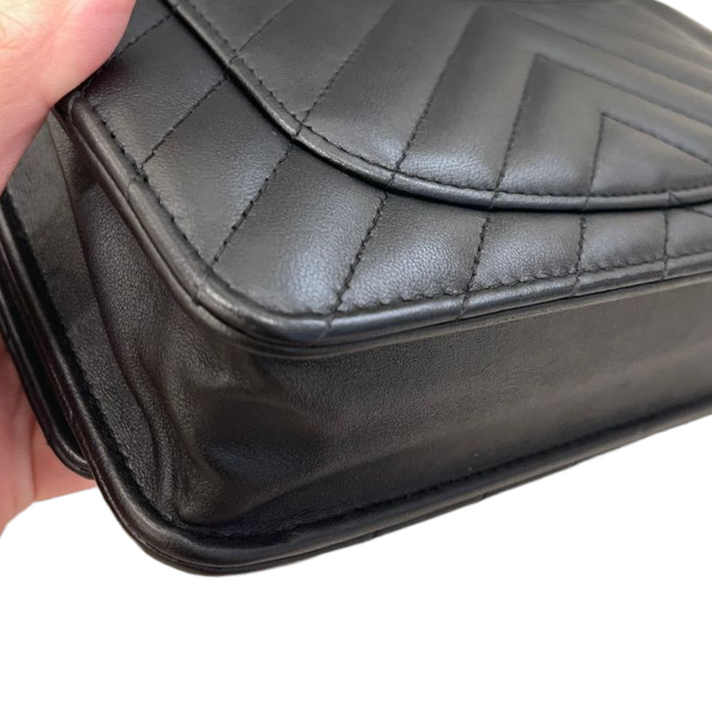 Lambskin Chevron Wallet on Chain WOC Black GHW