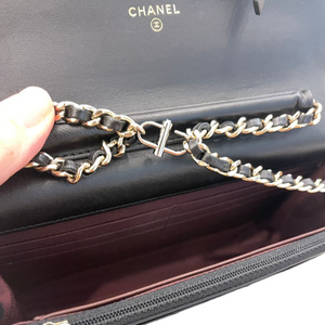 Lambskin Chevron Wallet on Chain WOC Black GHW