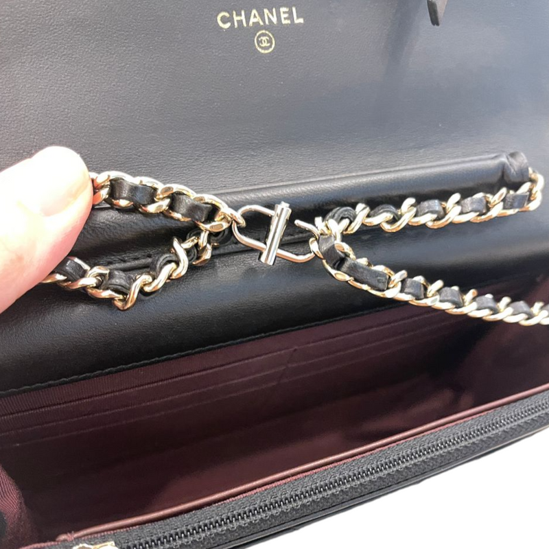 Chanel WOC (Wallet on Chain) in pink with crystal CC logo - Happy High Life