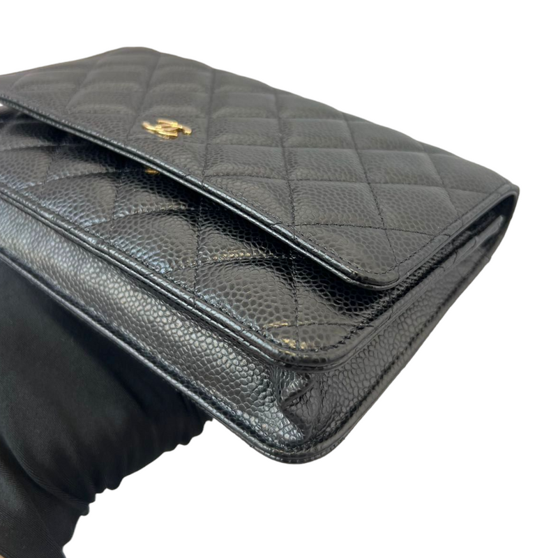 Caviar Quilted Wallet on Chain WOC Black GHW