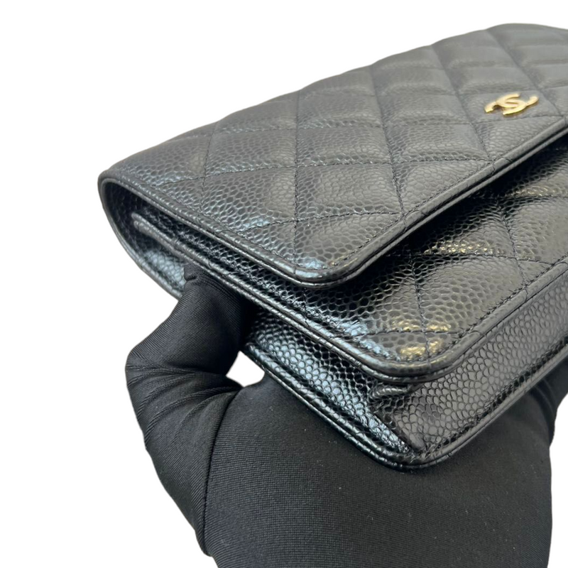 Caviar Quilted Wallet on Chain WOC Black GHW