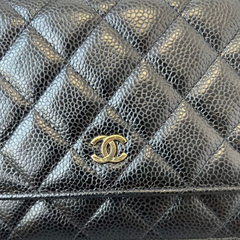 Caviar Quilted Wallet on Chain WOC Black GHW