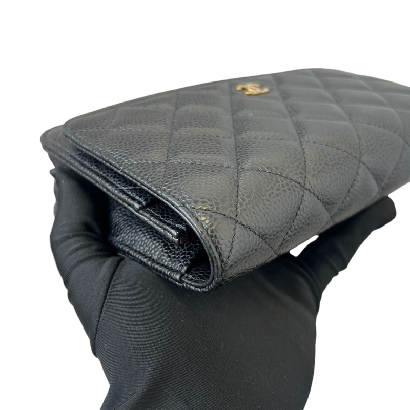 Caviar Quilted Wallet on Chain WOC Black GHW