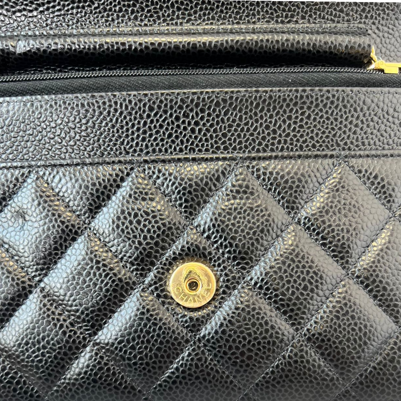 Caviar Quilted Wallet on Chain WOC Black GHW