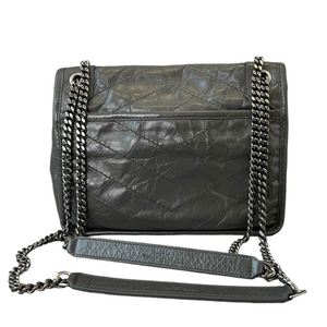 Crinkled Calfskin Medium Niki Chain Satchel Grey RHW