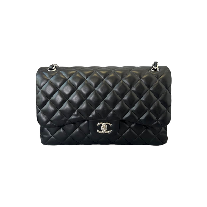 Lambskin Quilted Jumbo Classic Double Flap Black SHW