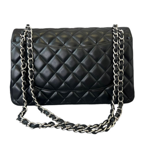 Lambskin Quilted Jumbo Classic Double Flap Black SHW