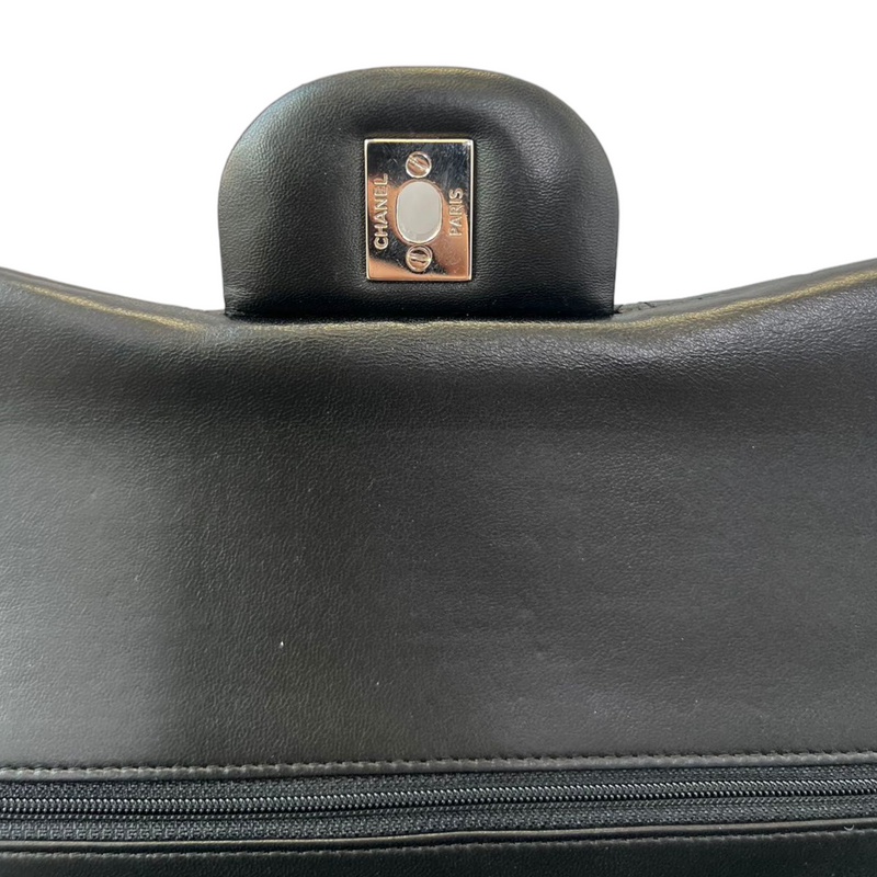Lambskin Quilted Jumbo Classic Double Flap Black SHW