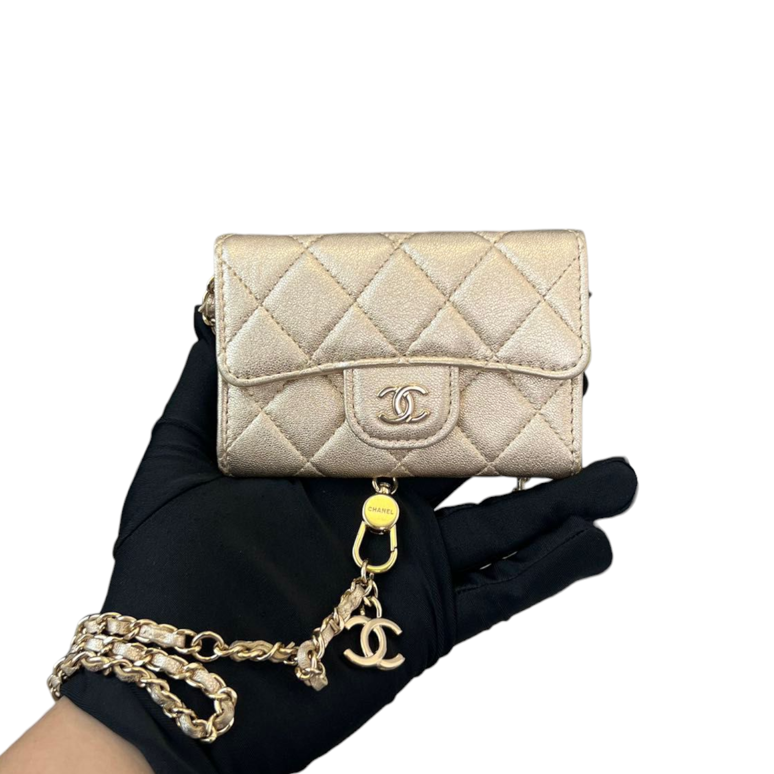 Chanel Pink Beige Quilted Caviar Leather Flap Card Holder with Belt Chain –  STYLISHTOP