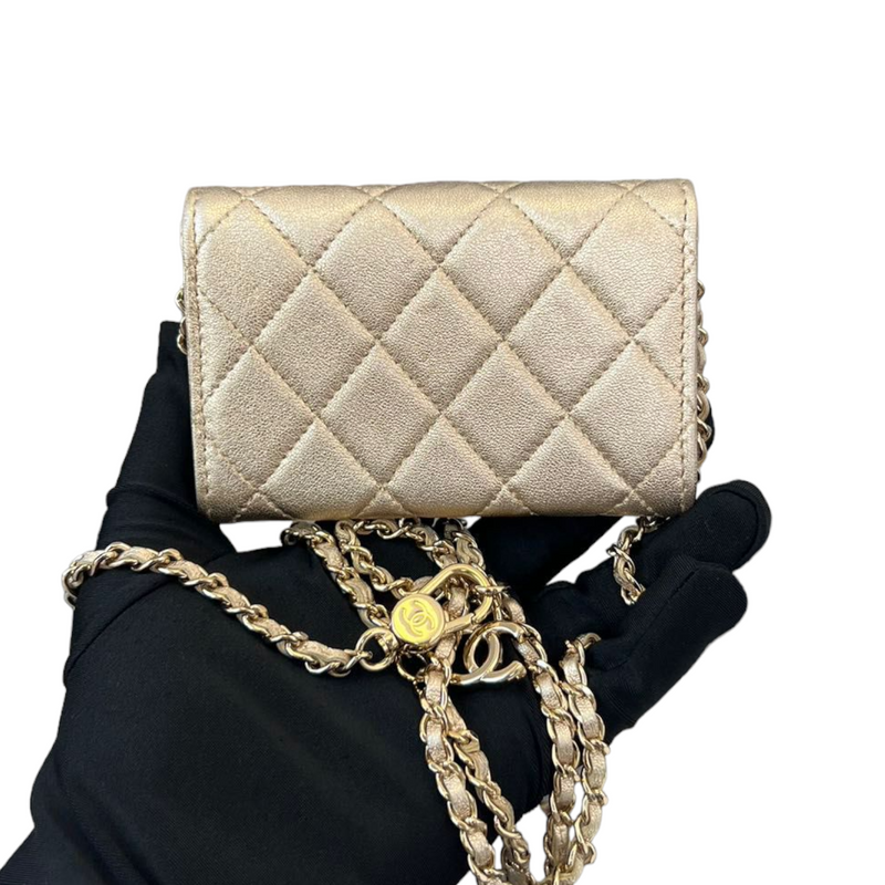 CHANEL Black Lambskin Mini Clutch Wallet-on-the-Chain Crossbody Bag Gold  Hardware - Preloved Lux Canada