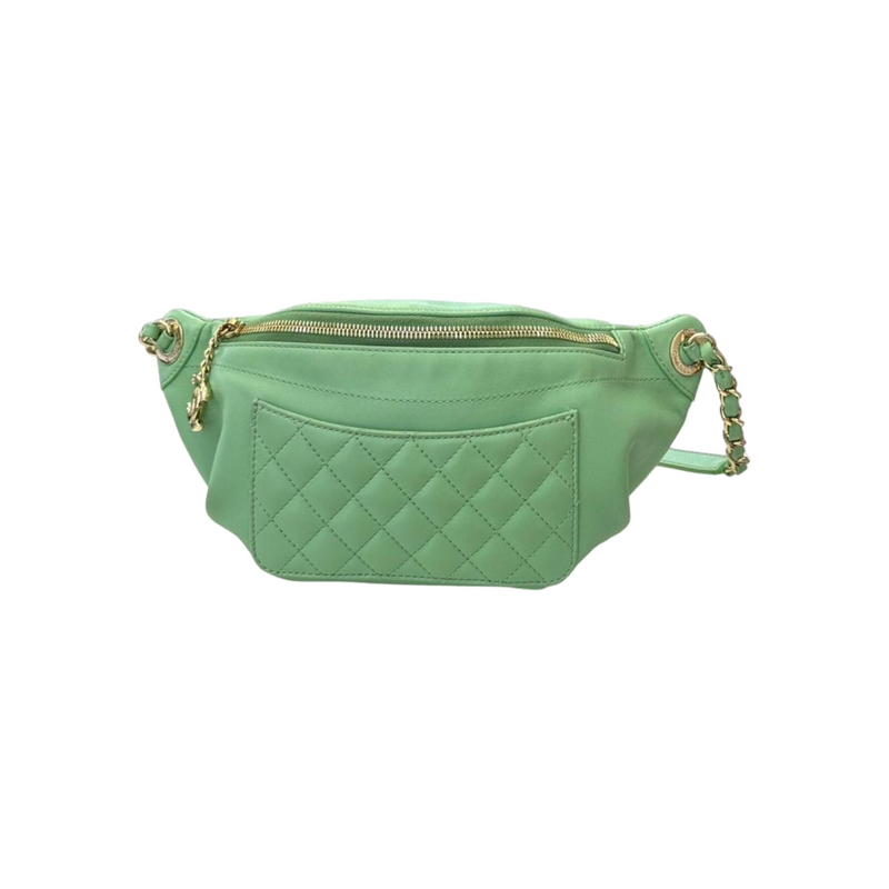 Crumpled Lambskin Quilted Bi Belt Bag Light Green GHW