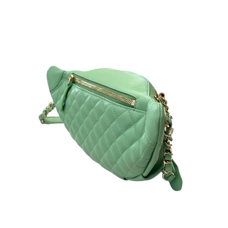 Crumpled Lambskin Quilted Bi Belt Bag Light Green GHW