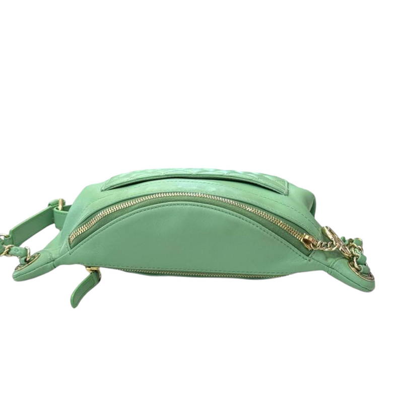 Chanel 19 Flap Coin Purse Belt Bag Quilted Lambskin Green