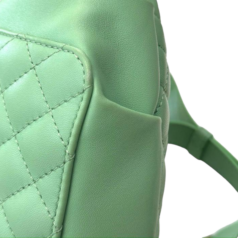 Crumpled Lambskin Quilted Bi Belt Bag Light Green GHW