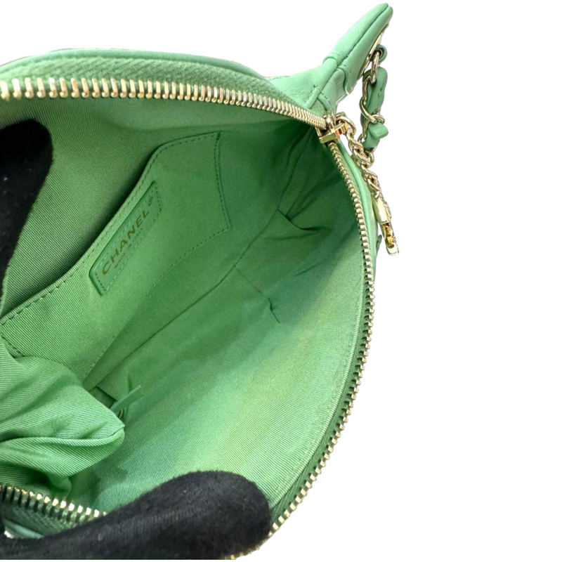 Crumpled Lambskin Quilted Bi Belt Bag Light Green GHW