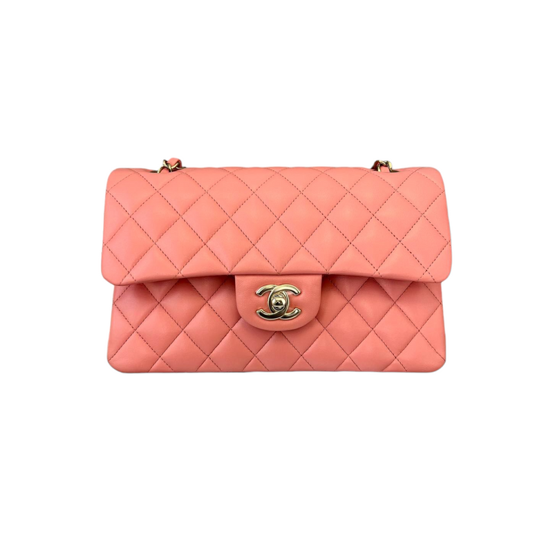 Lambskin Quilted Small Double Flap Pink GHW